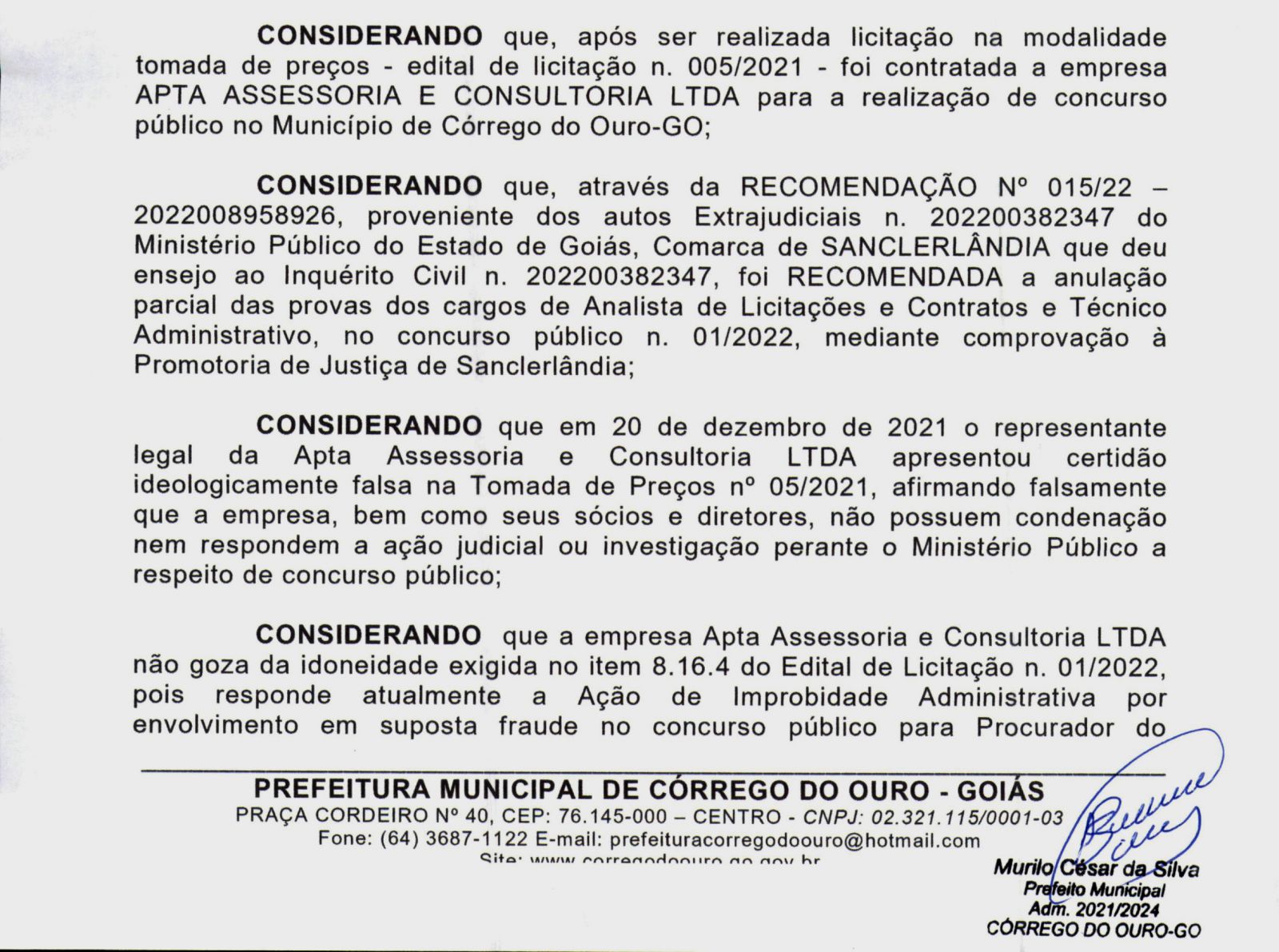 Após denúncias, prefeito suspende concurso público